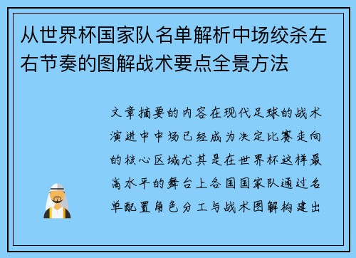 从世界杯国家队名单解析中场绞杀左右节奏的图解战术要点全景方法 从世界杯国家队名单解析中场绞杀左右节奏的图解战术要点全景方法